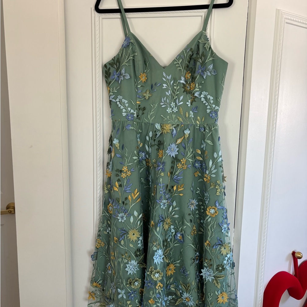 Floral Embroidered Green Dress